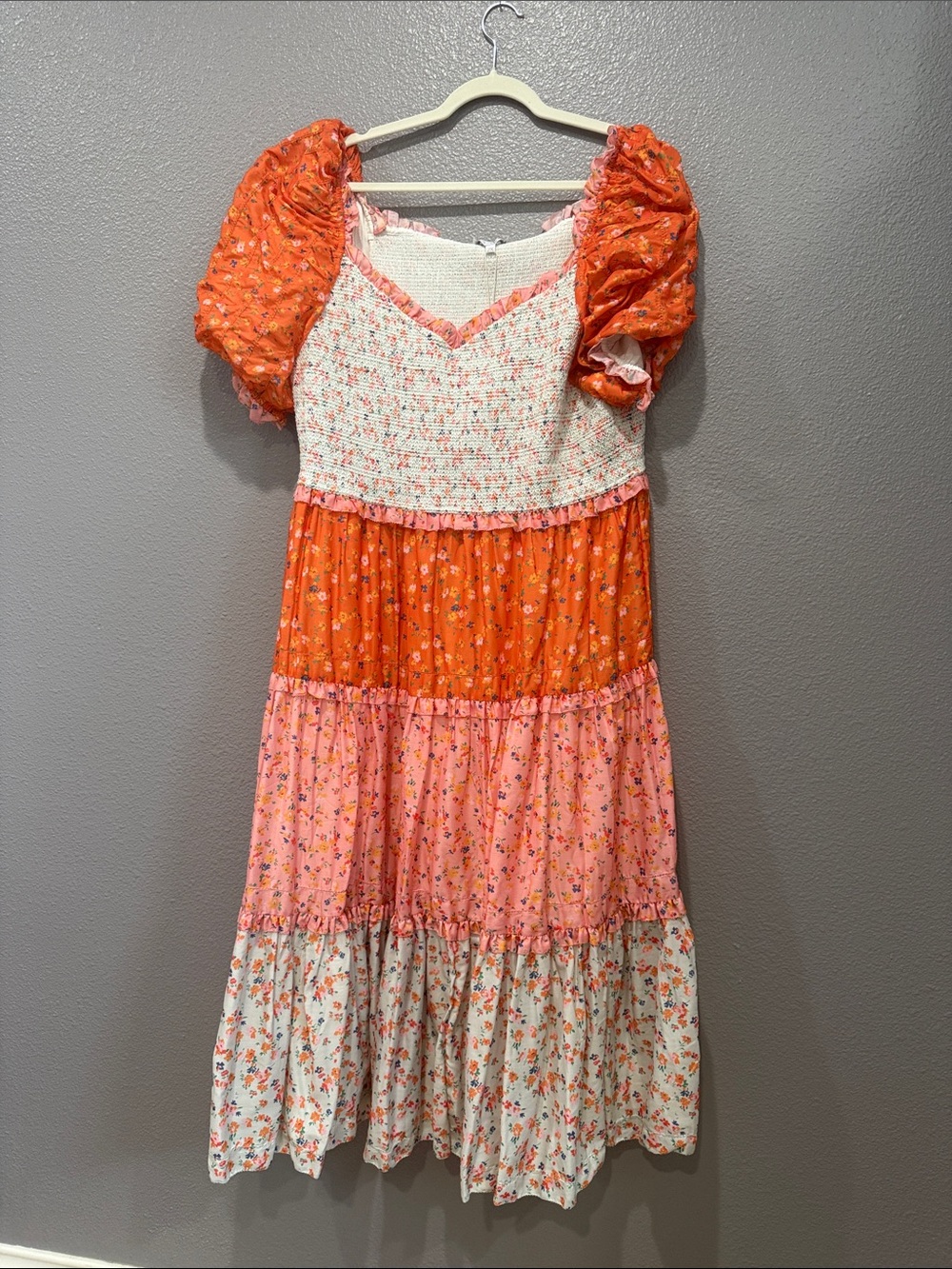 Ivy City Co Orange Pink White Tiered Prairie Dress
